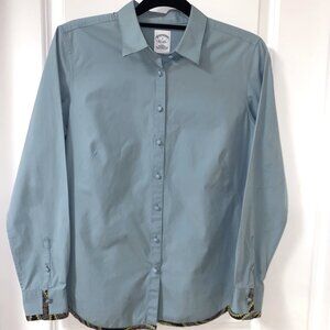 Brooks Brothers Womens Shirt Blouse Medium 8 Fitted Blue Button Patterned Cuffs